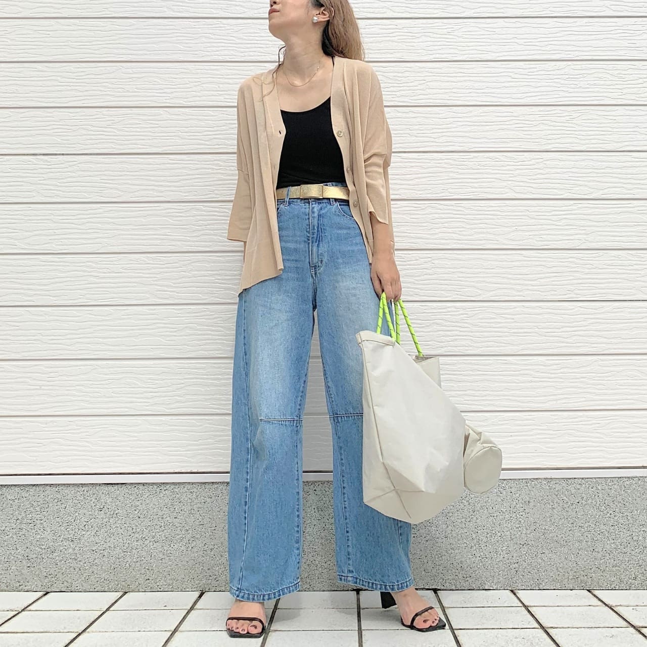  接触冷感ボックスカーデ ベージュ Free