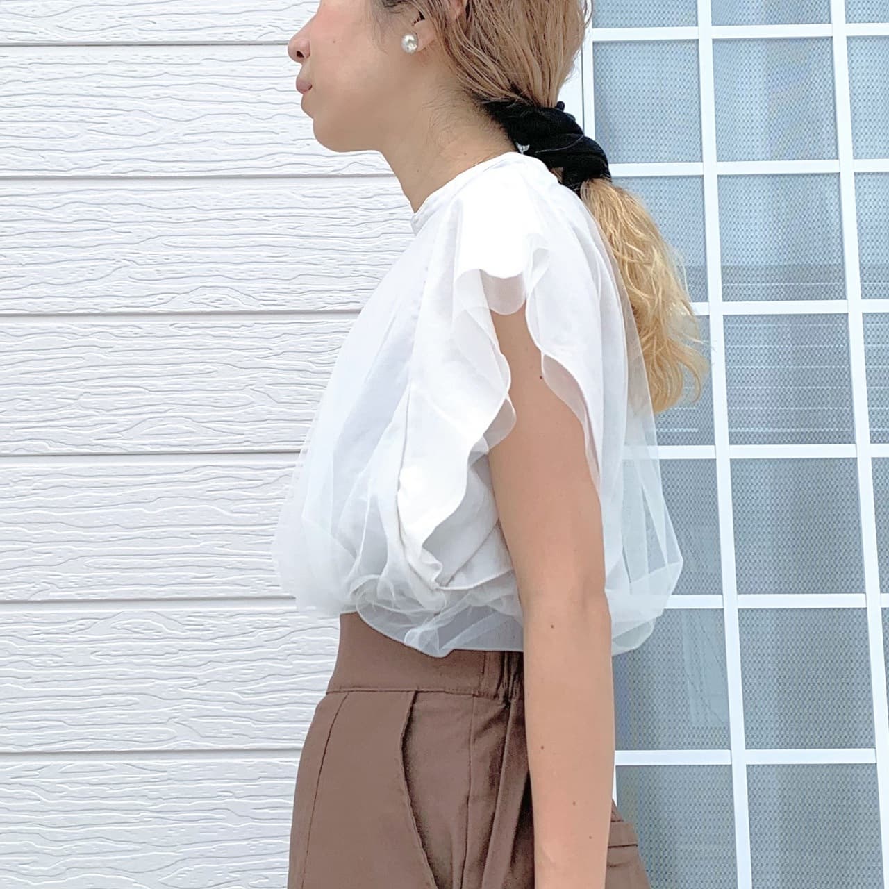 フレアスリーブブラウス ブラウン Free