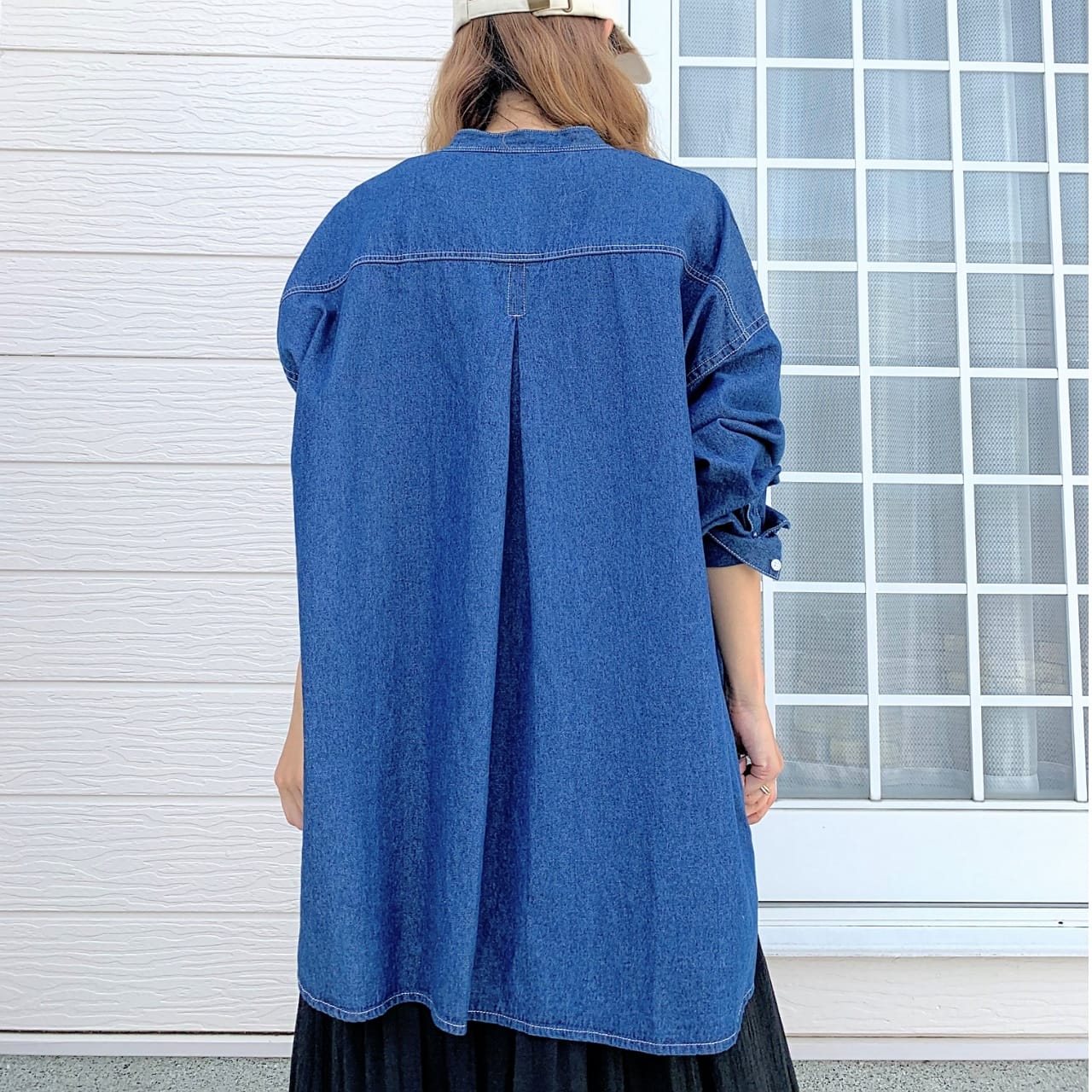 バンドカラーデニムシャツ インディゴ Free