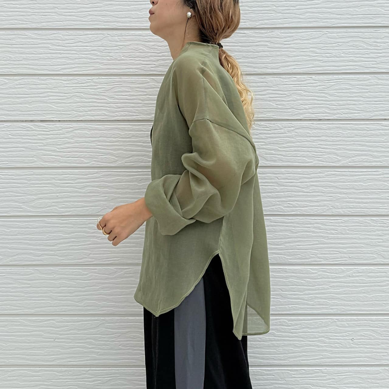 Deep Vキーネックブラウス ブラウン Free