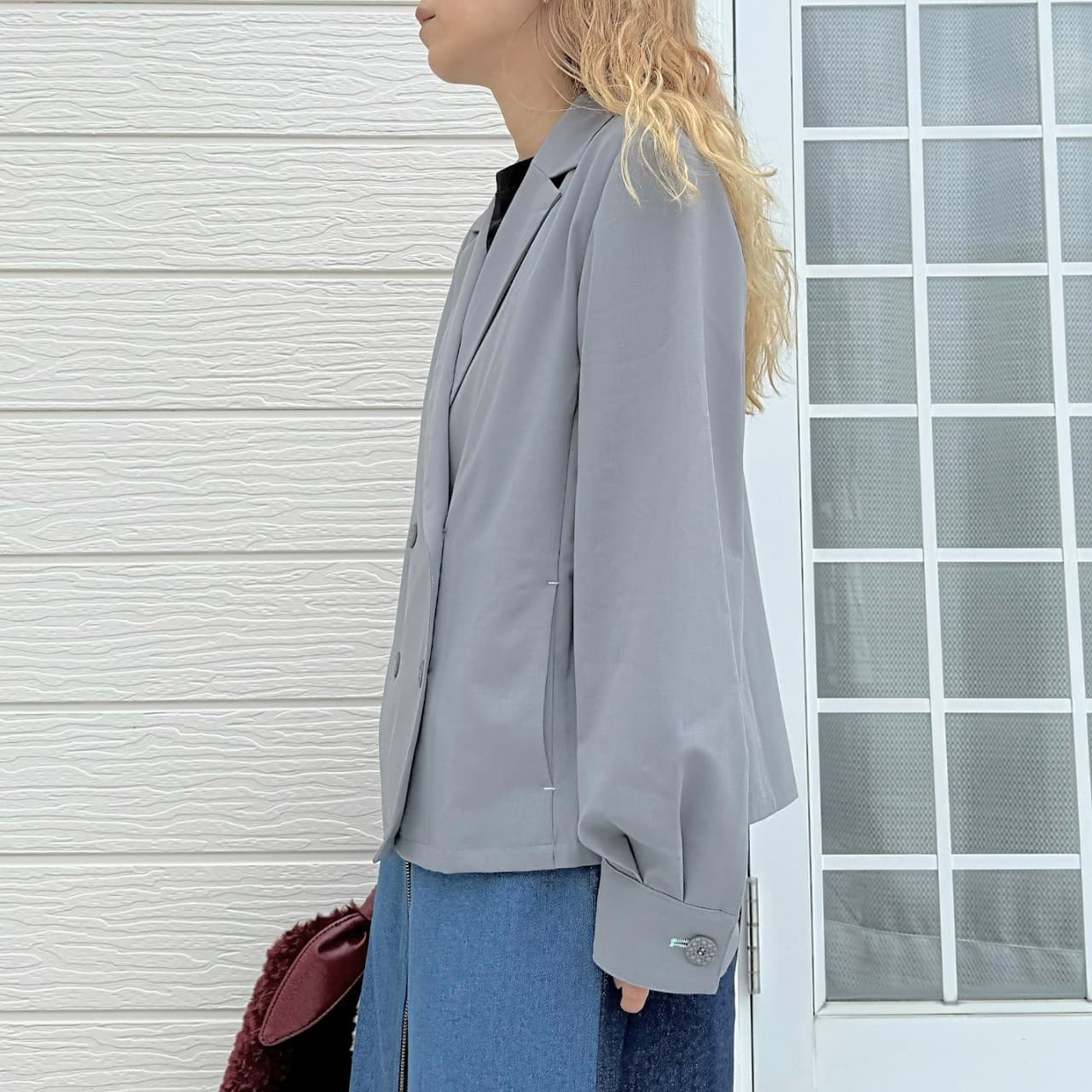 ダブルブレストバイカラージャケット キャメル Free