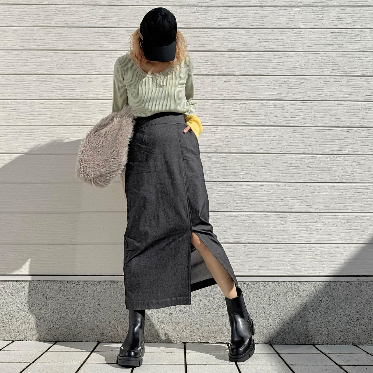 裏毛ストレッチタイトスカート チャコールグレー Free