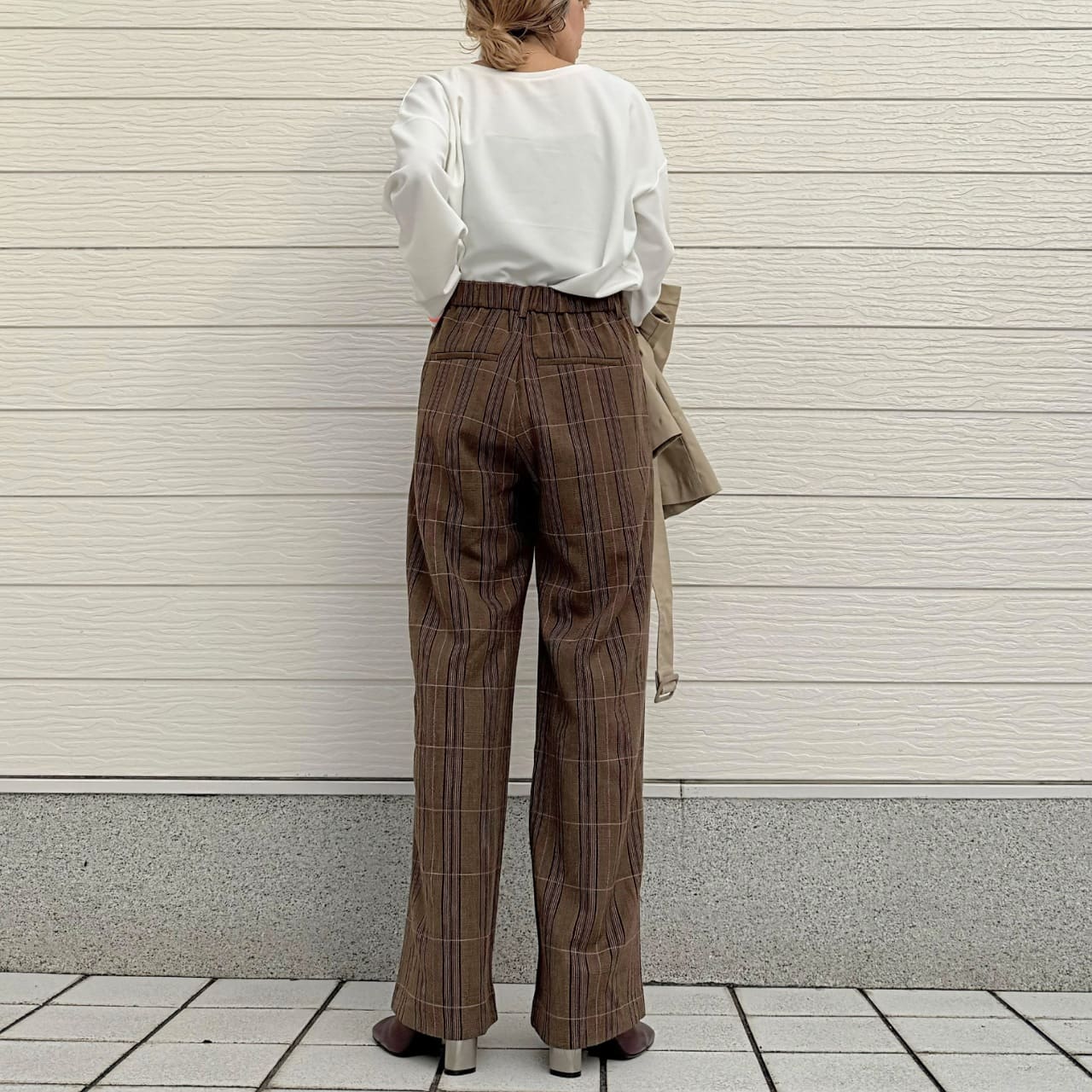グログランラインチェックパンツ ブラウン Free