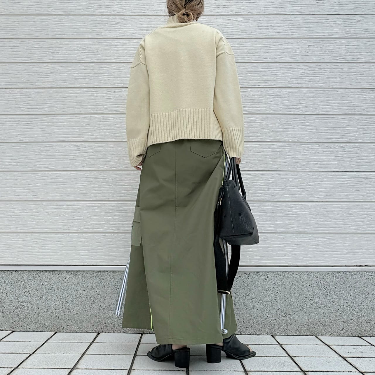 切替サイドZipラインスカート カーキ Free