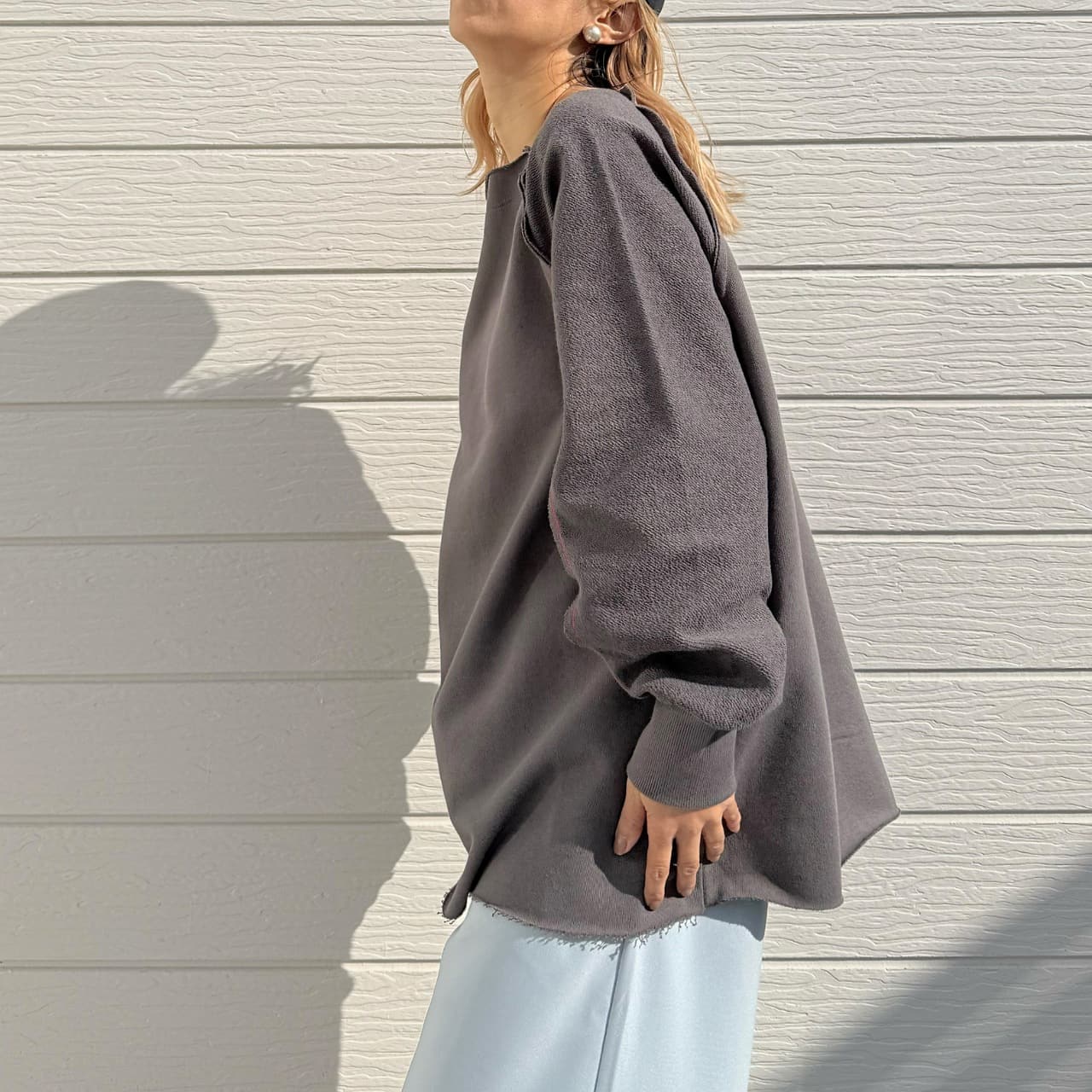 ボートネックラグラン裏毛トップス ライトグリーン Free