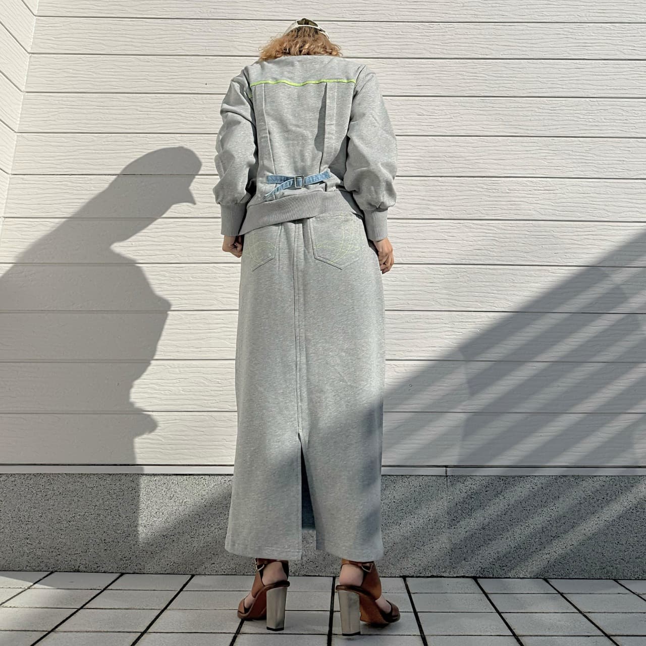 デニム裏毛ドッキングスカート ライトブルー Free