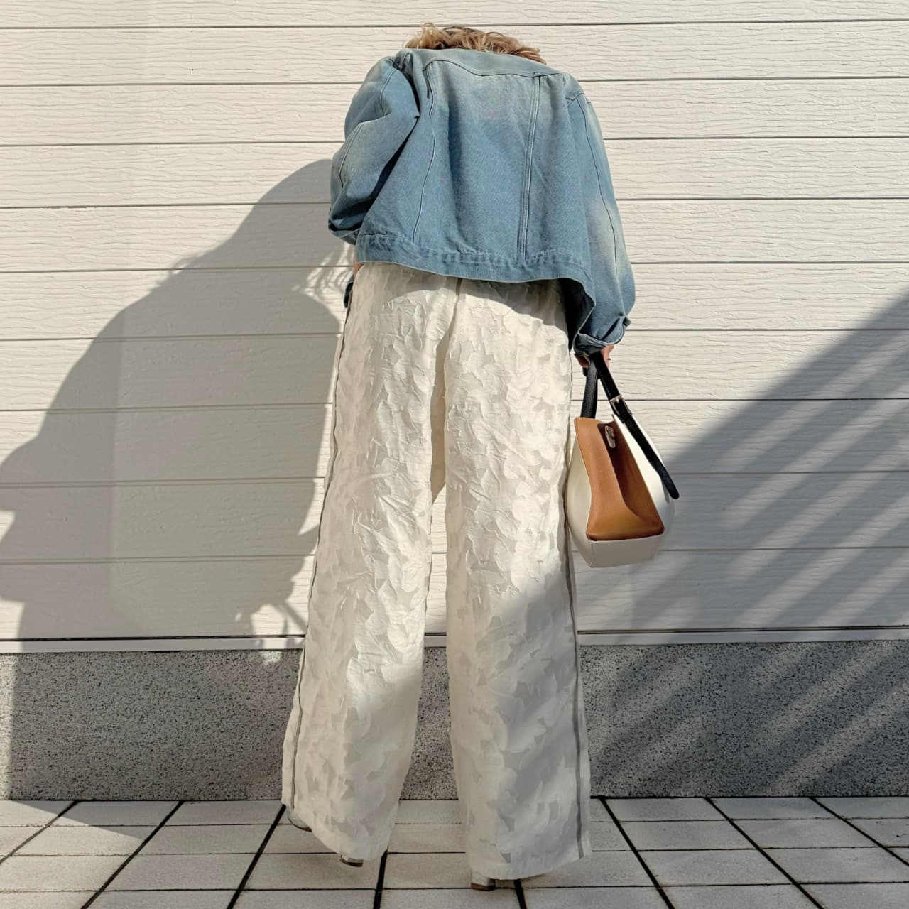 ジャガードワイドパンツ ホワイト Free