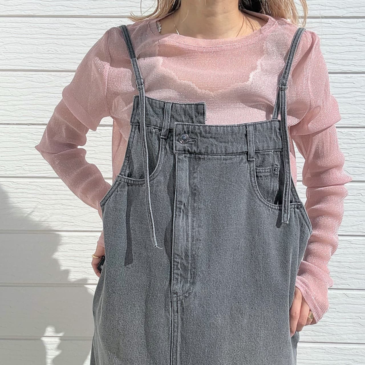 デニムキャミワンピース ブラックデニム Free