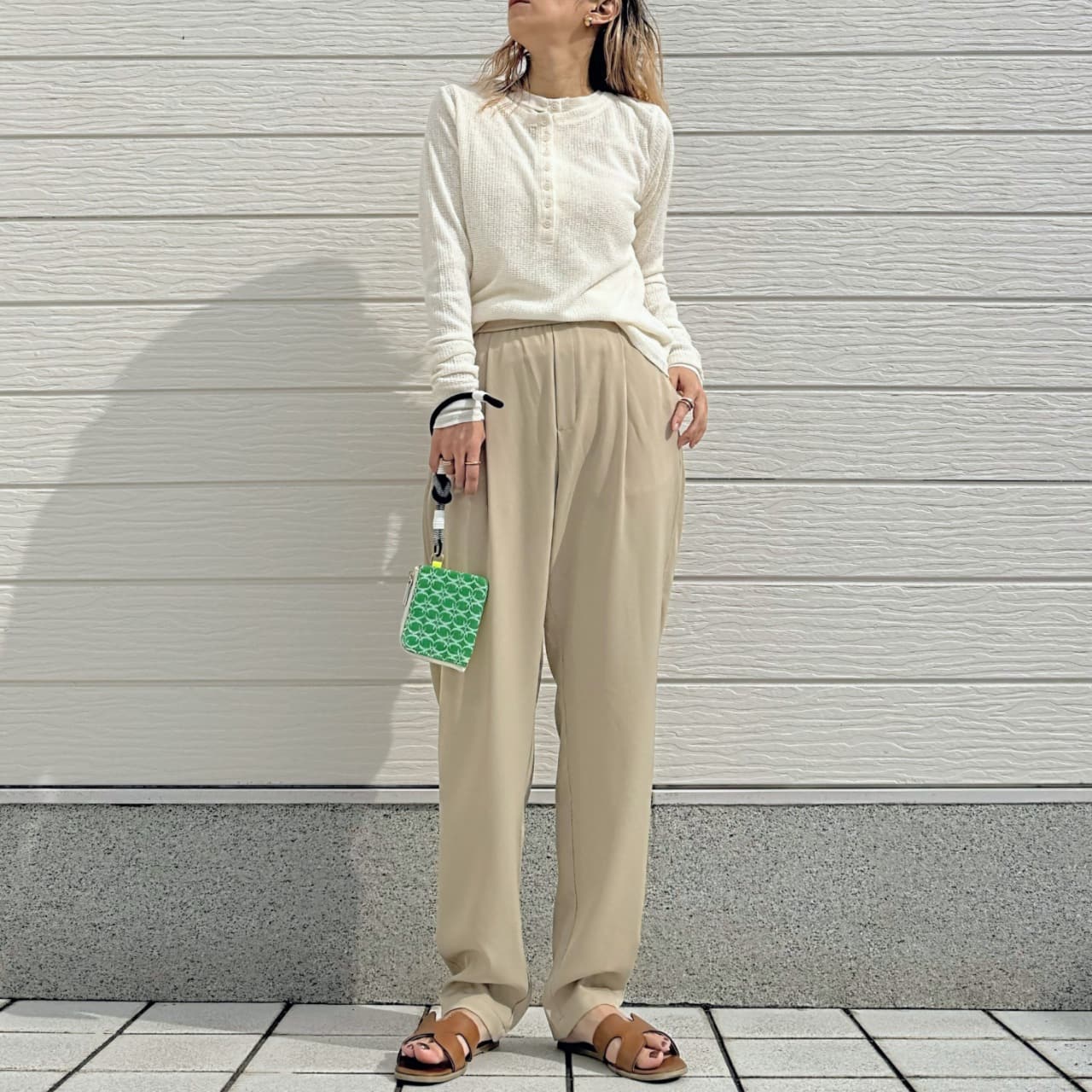 シアーヘンリーネックトップス アイボリー Free