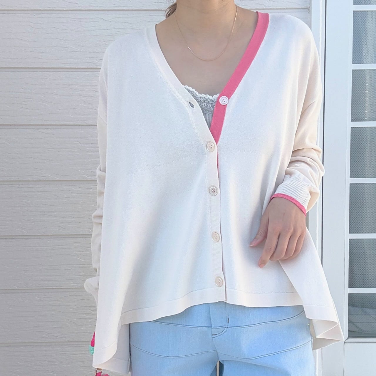 バイカラーラインフレアカーデ ターコイズブルー Free