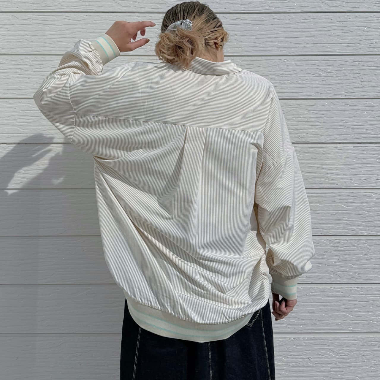 ピンストライプリブドッキングシャツ ネイビー Free