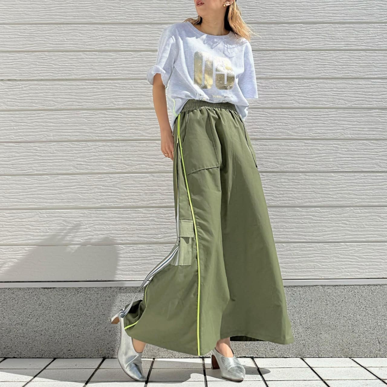 ワッフル半袖トップス グレー Free