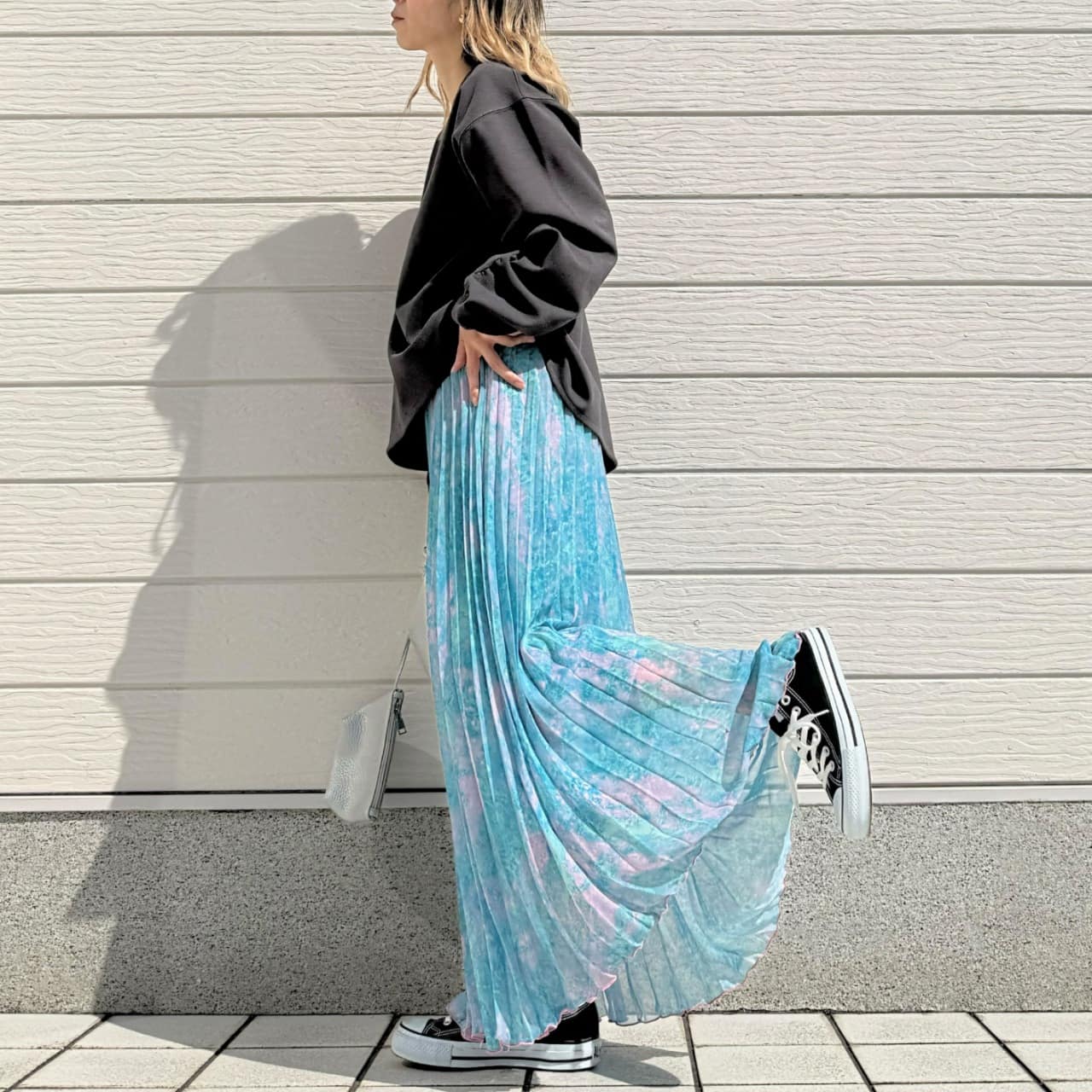 ニュアンスカラープリーツスカート ブルー Free