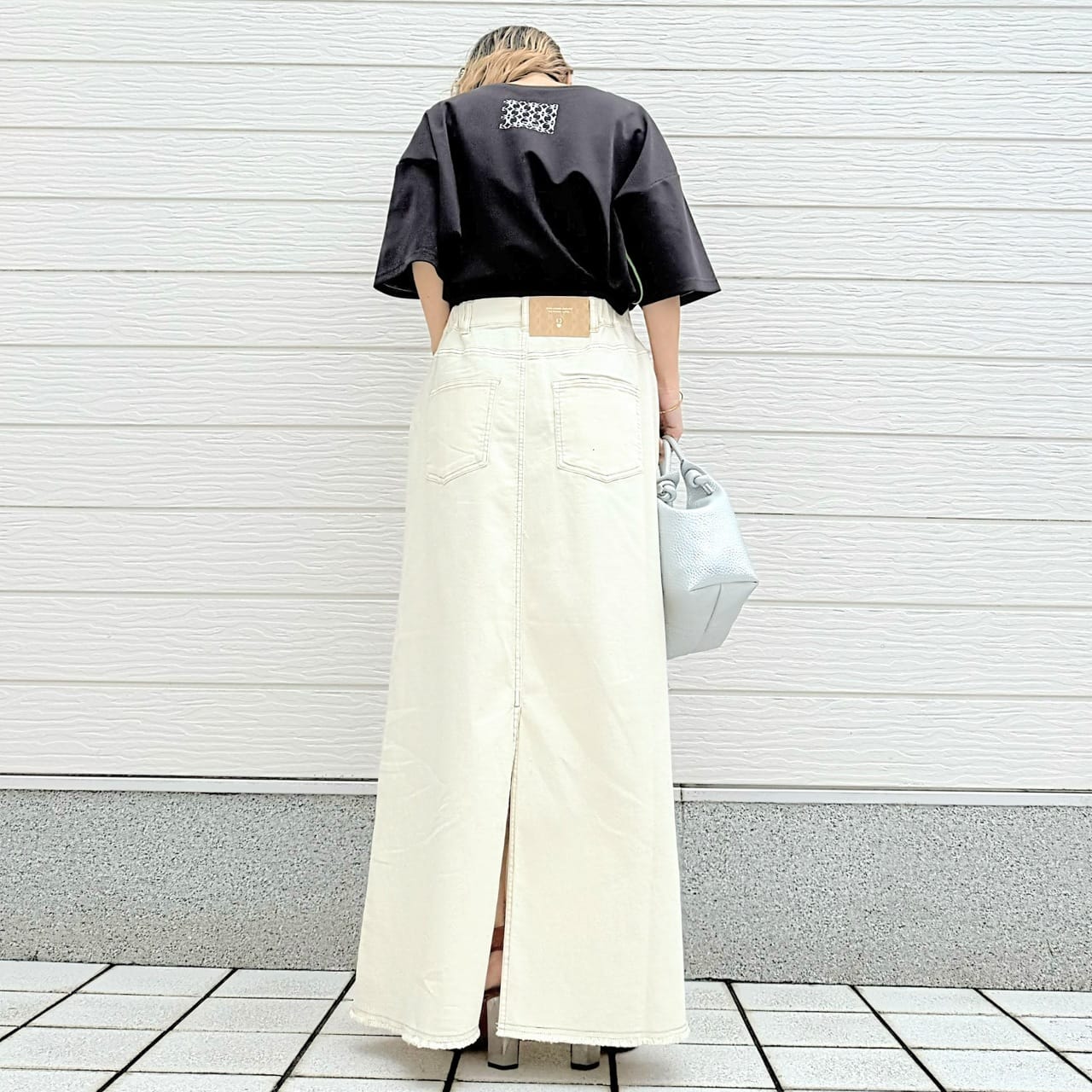 ストレッチデニムナロースカート ホワイト Free