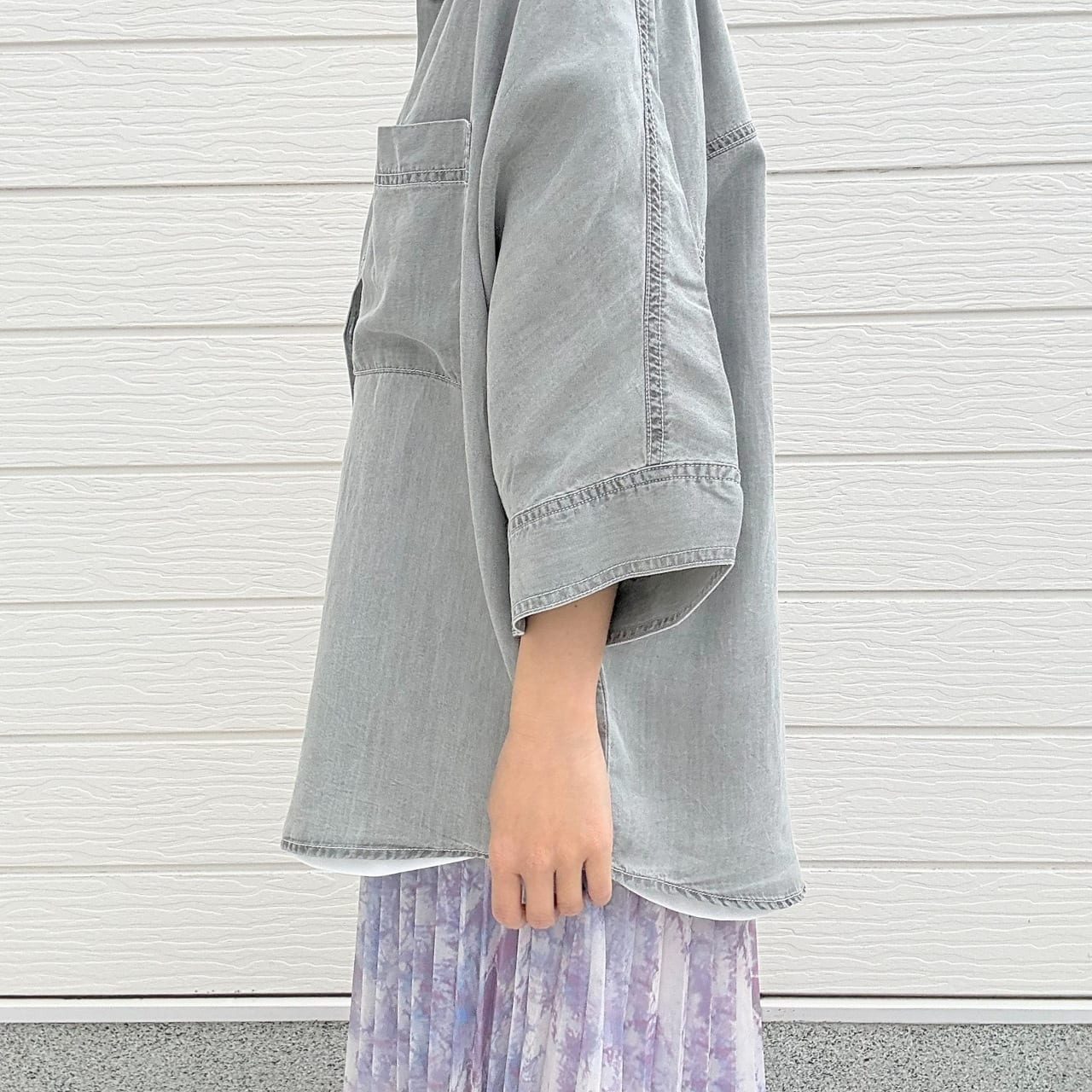 Qバックモノグラムテンセルデニムシャツ ブルー Free