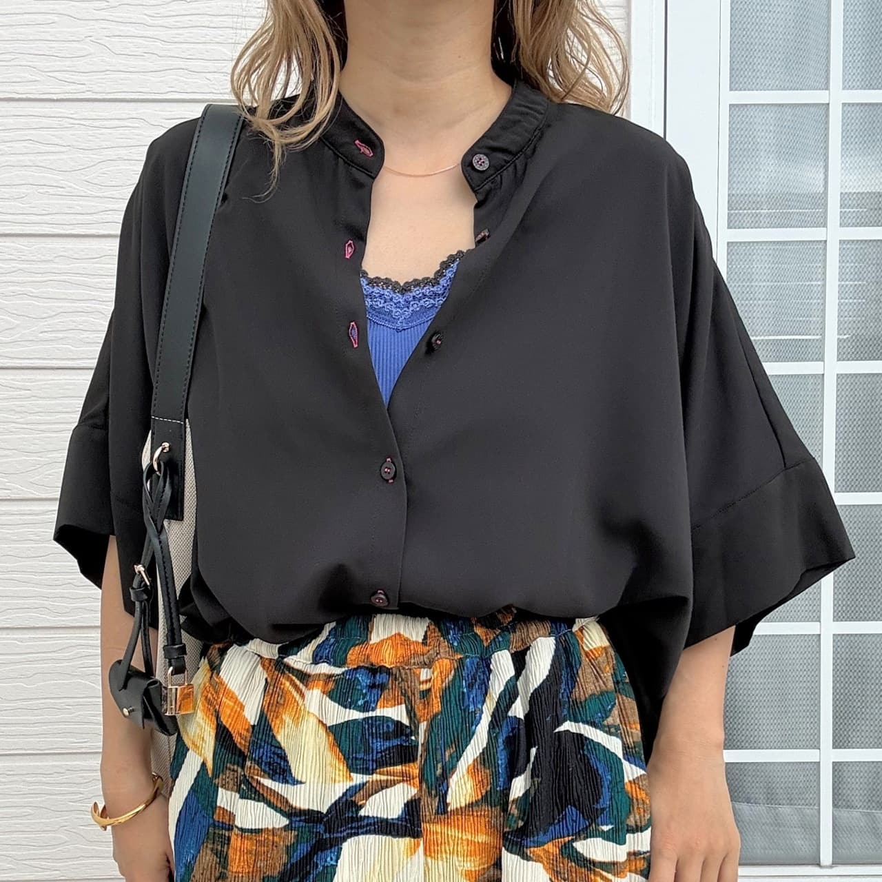 BOXシルエット5分袖シャツ マスタード Free