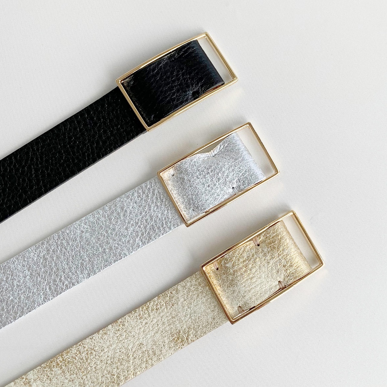 メタリックレザーベルト ブラック Free