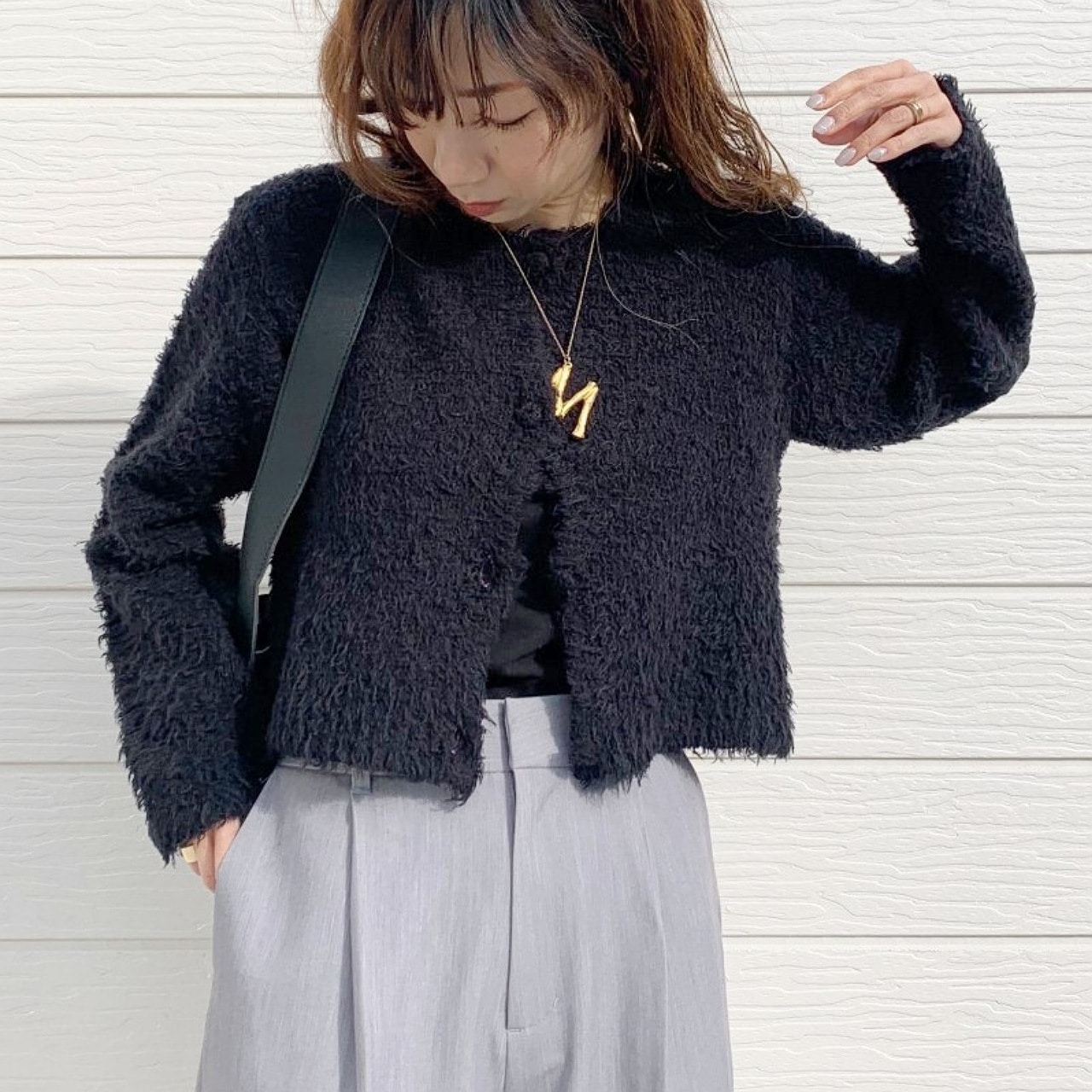 コットンシャギーカーデ ブルー Free