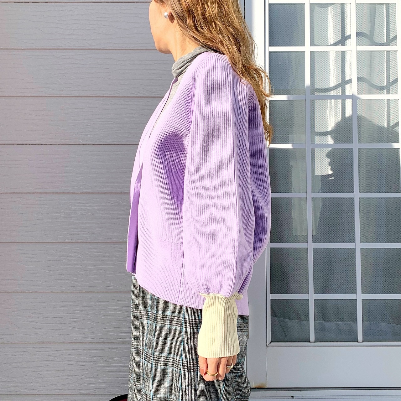 BIGボタン 片畦ドルマンカーデ アイボリー Free