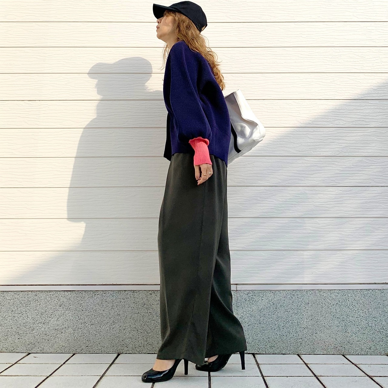 BIGボタン 片畦ドルマンカーデ ネイビー Free