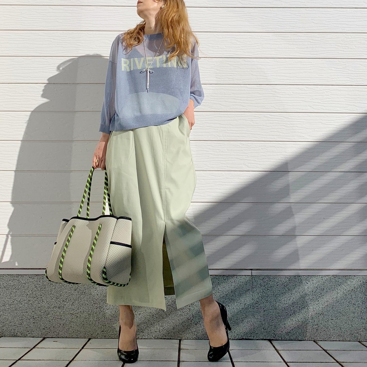 ストレッチタイトスカート ライトグリーン Free