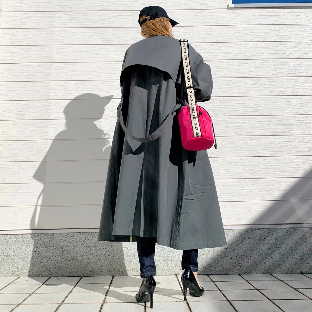 ノーカラートレンチコート グレー Free