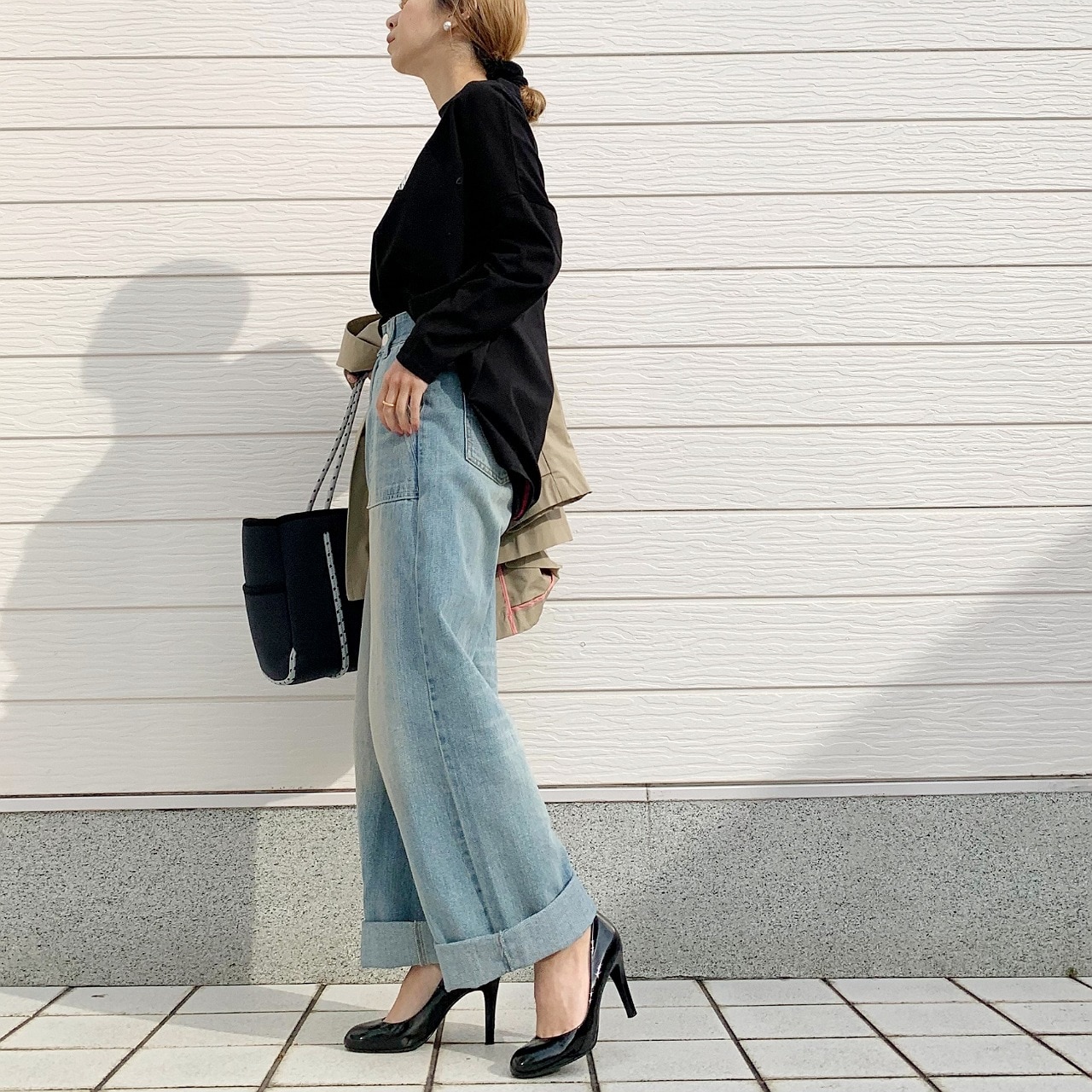 スクエア箔ロンT ブラック Free