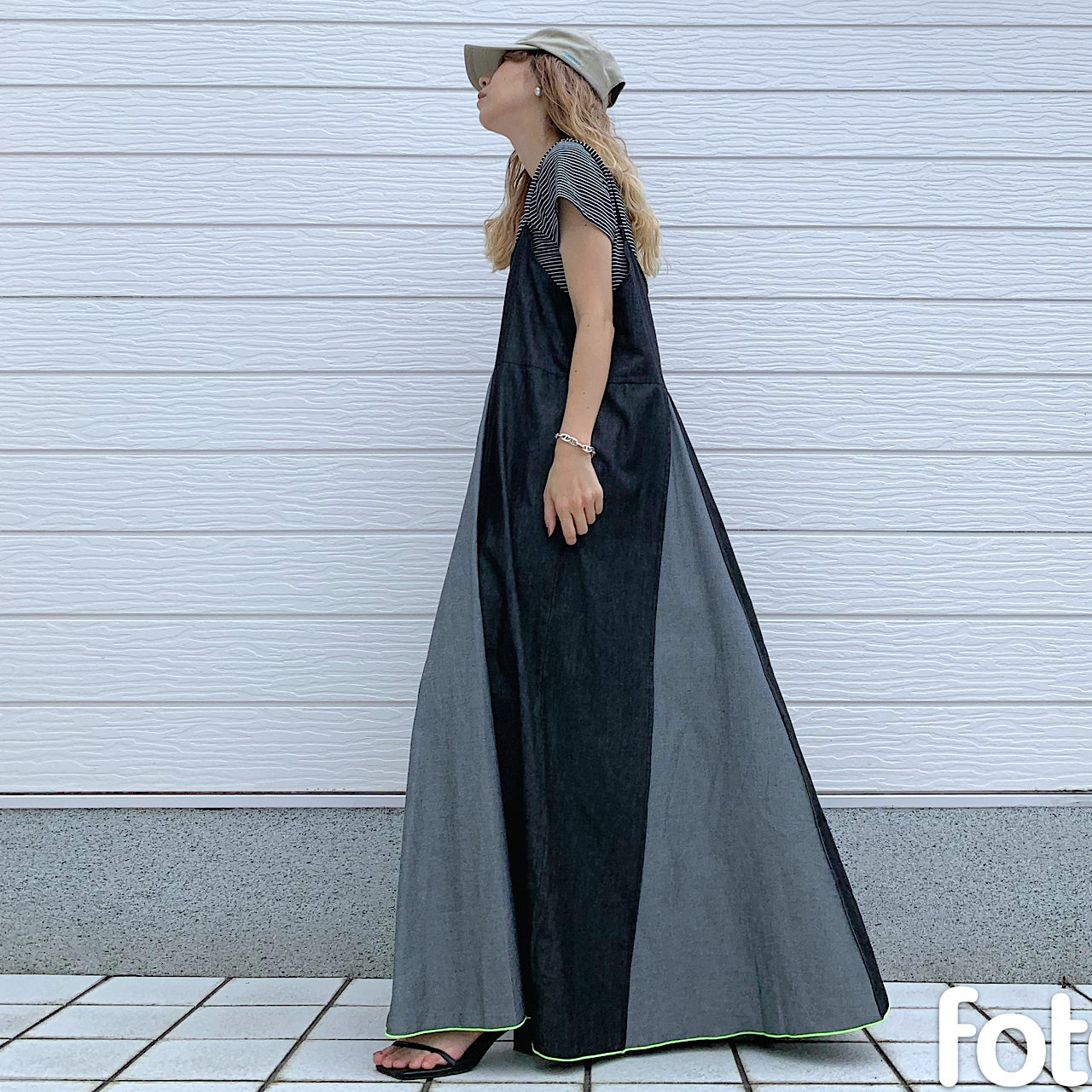 ライトデニムバイカラーキャミワンピ インディゴ Free