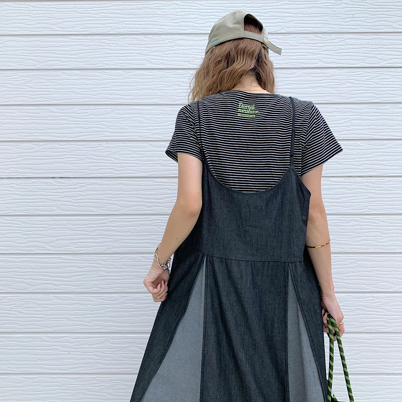 ライトデニムバイカラーキャミワンピ ブラック Free