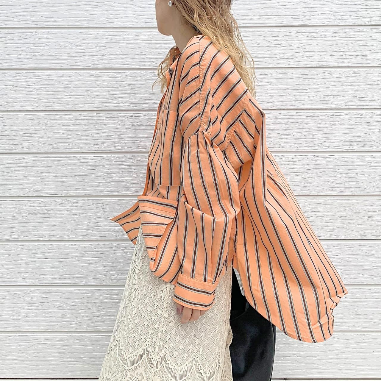 キャンブリックボイルマルチストライプシャツ ホワイト Free