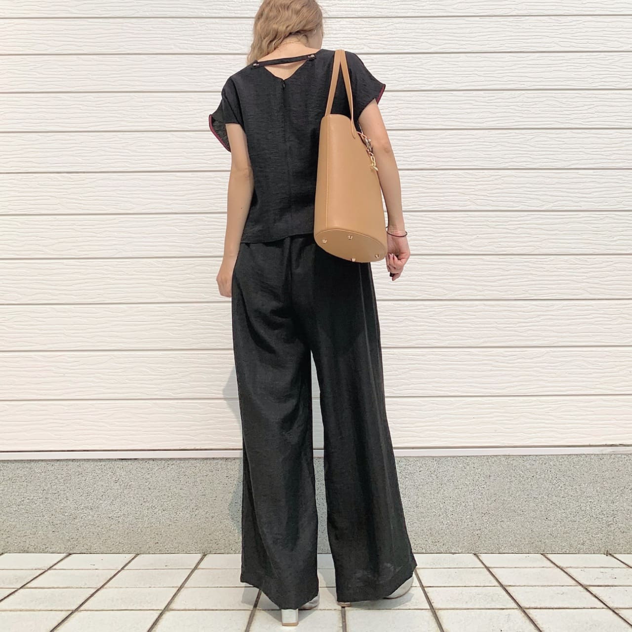 【セットアップ対応】レーヨンスラブネックベルトブラウス ブラック Free