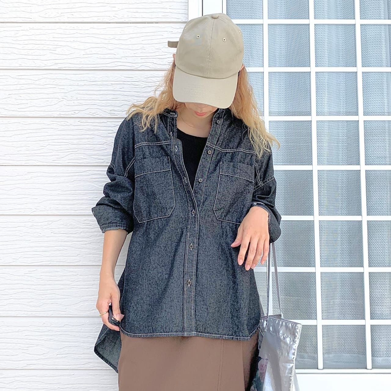 バンドカラーデニムシャツ インディゴ Free