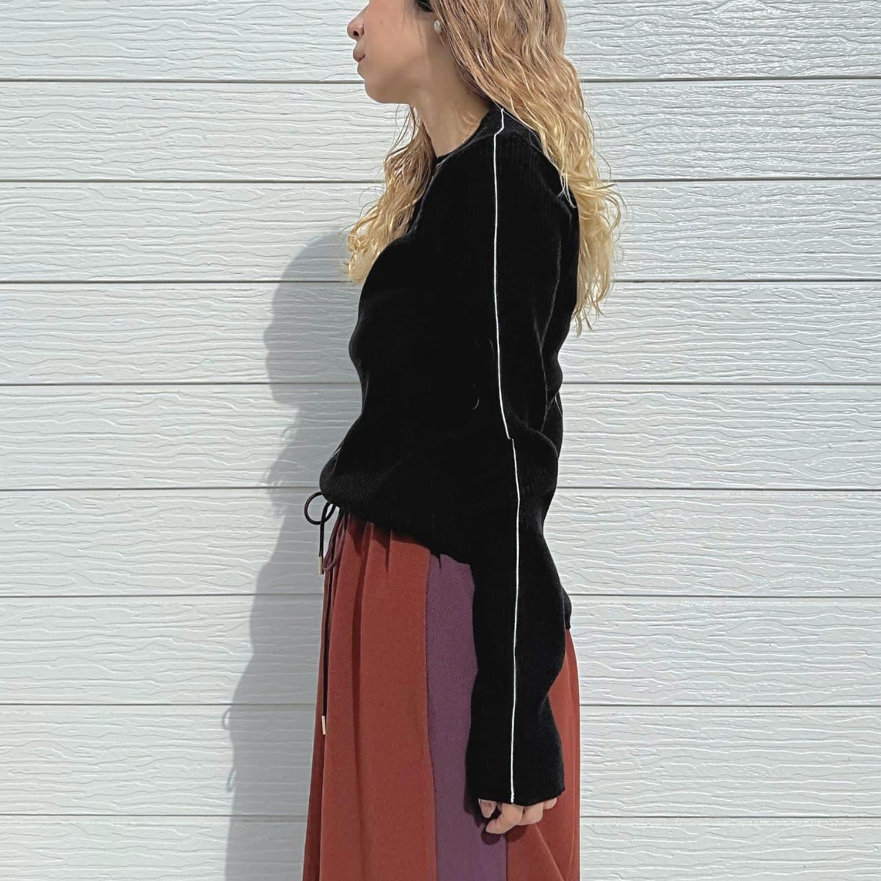 やわもちラインクルーネックニット レッド Free