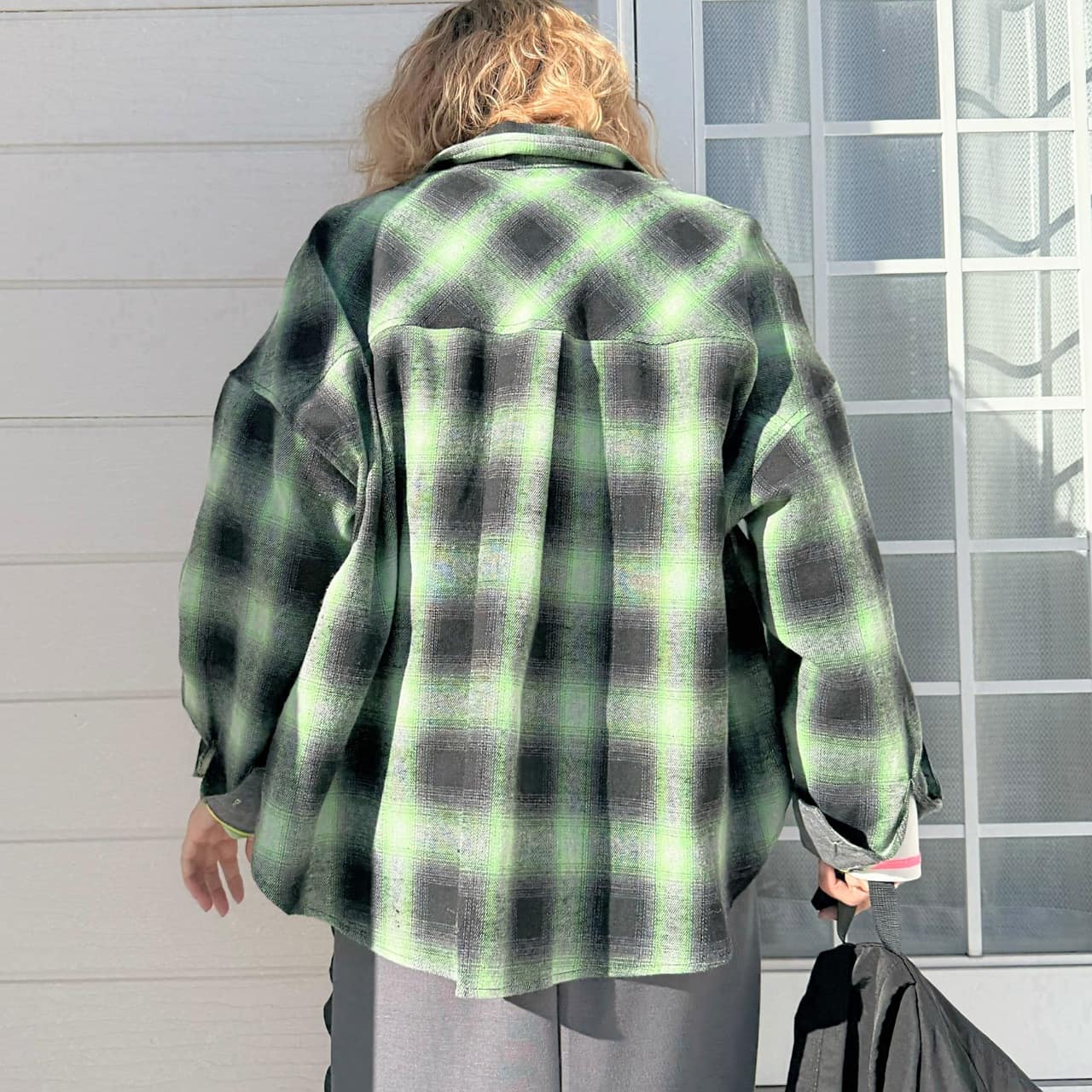 シャドーチェックオーバーサイズシャツ ピンク Free