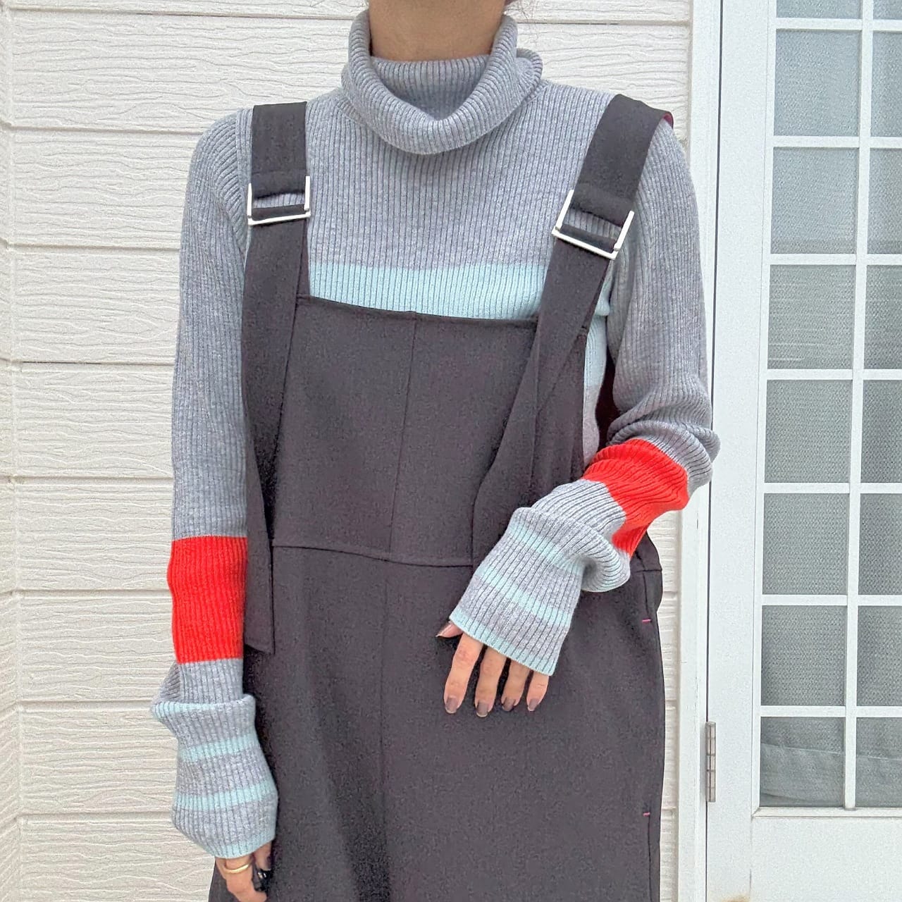 リブタートルカラーニット ブラック Free