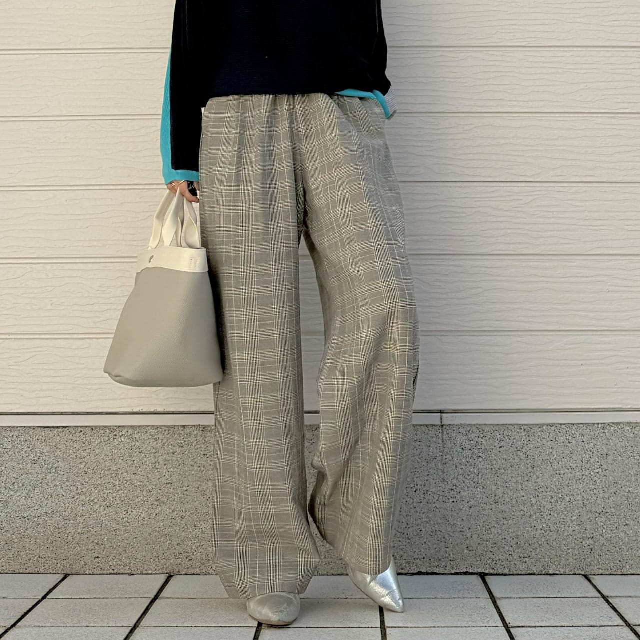 グログランラインチェックパンツ ブラウン Free