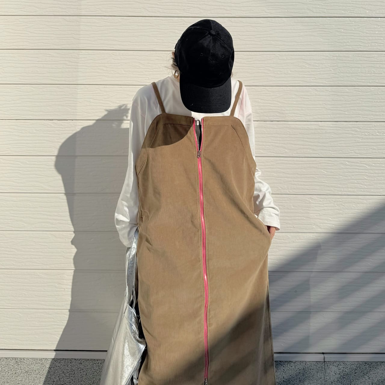 コーデュロイZipキャミワンピ ブラウン Free