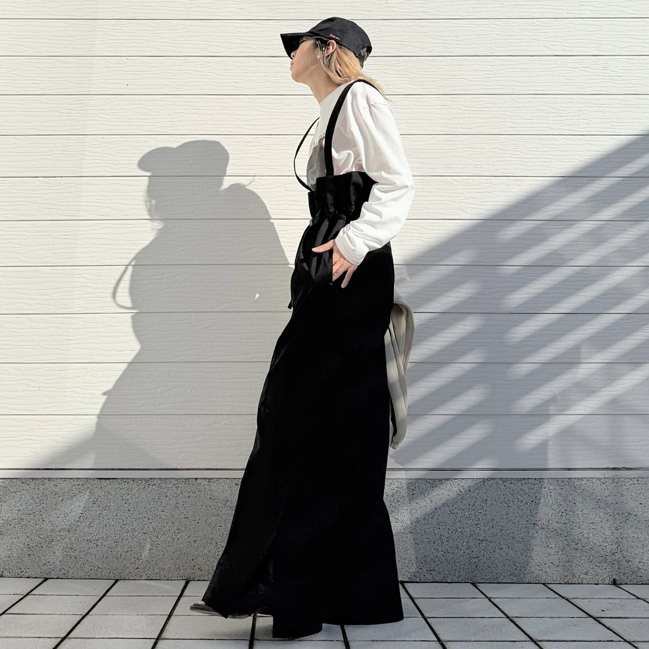 ボーダーリブサスペ2wayパンツ ベージュ Free