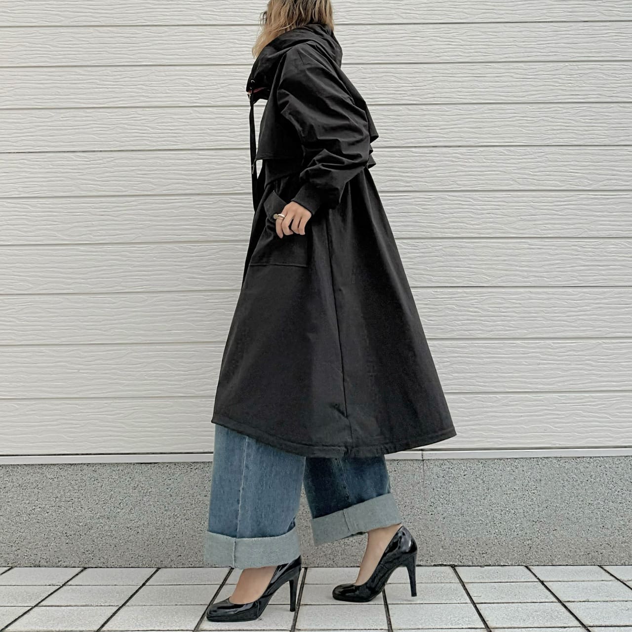 リブドッキングミリタリーコート カーキ Free