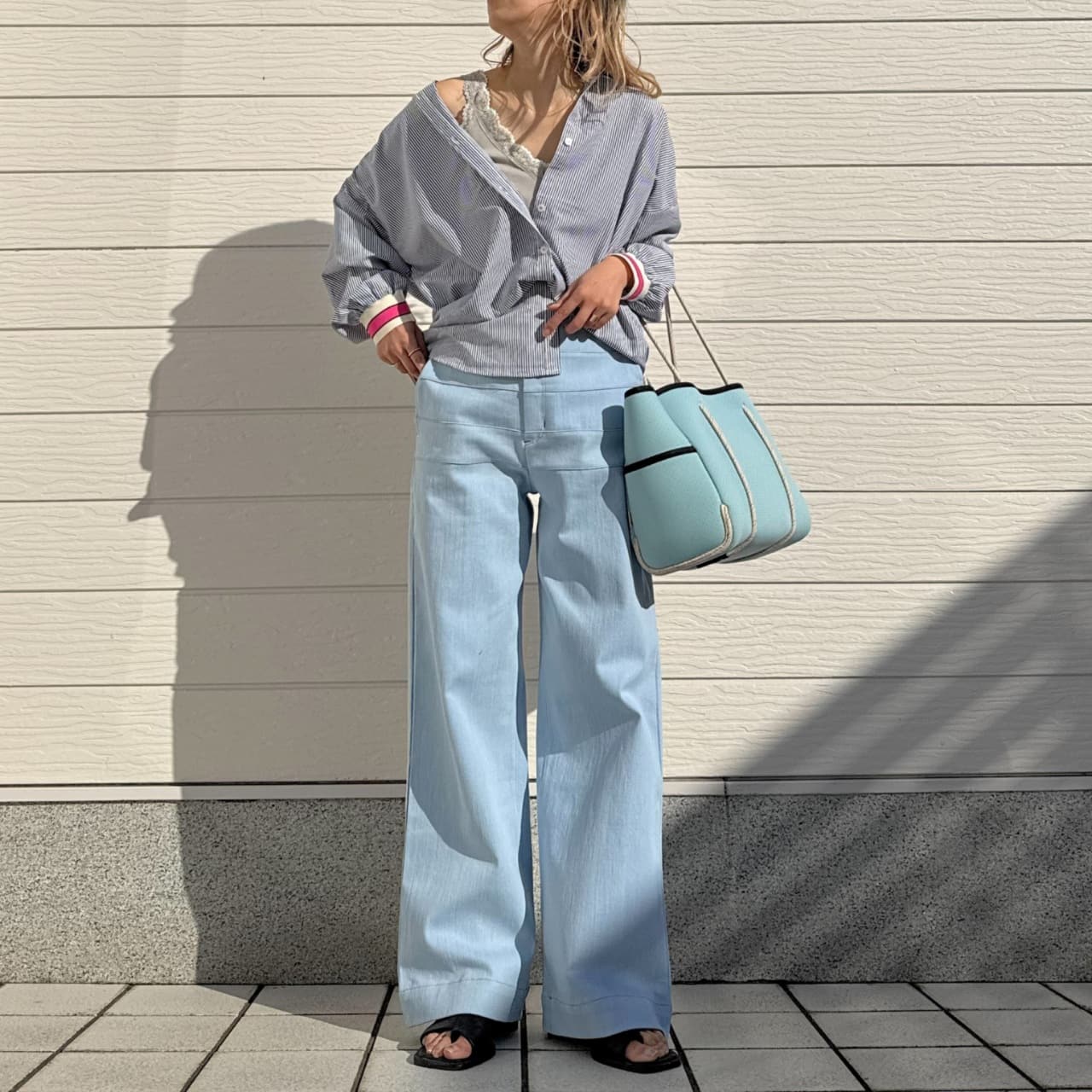 ピンストライプリブドッキングシャツ ネイビー Free