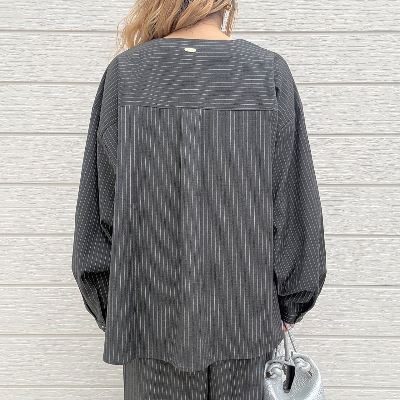 【セットアップ対応アイテム】ストライプシャツジャケット アイボリー Free