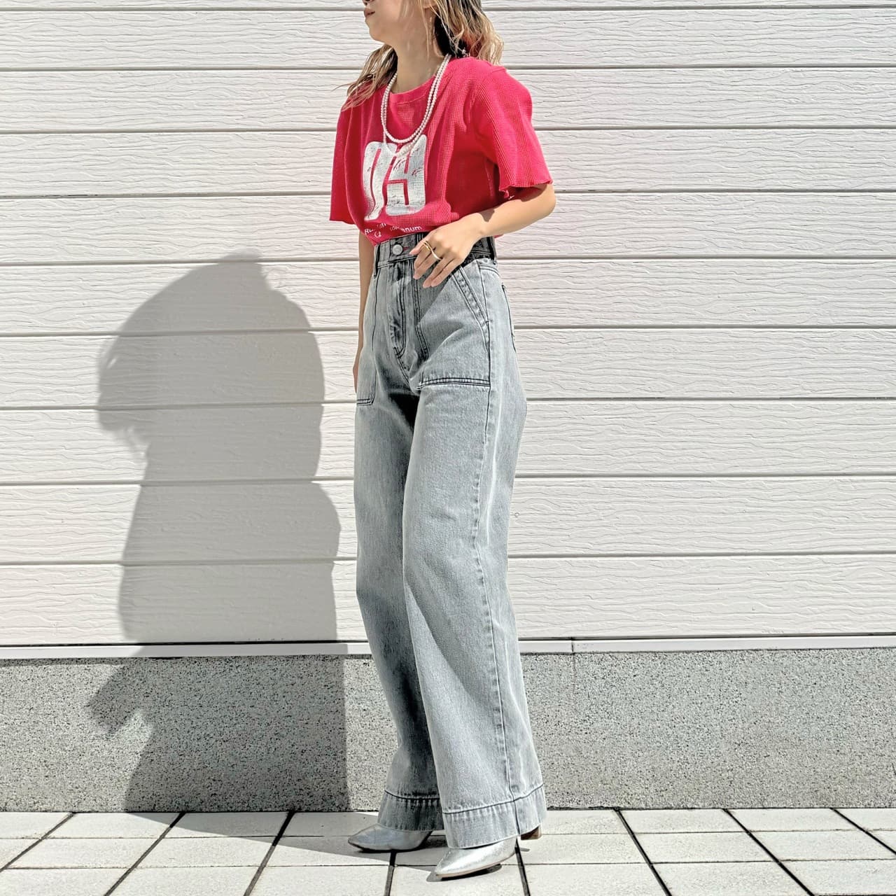 Qgirlワイドデニム BK ブラック L(40)