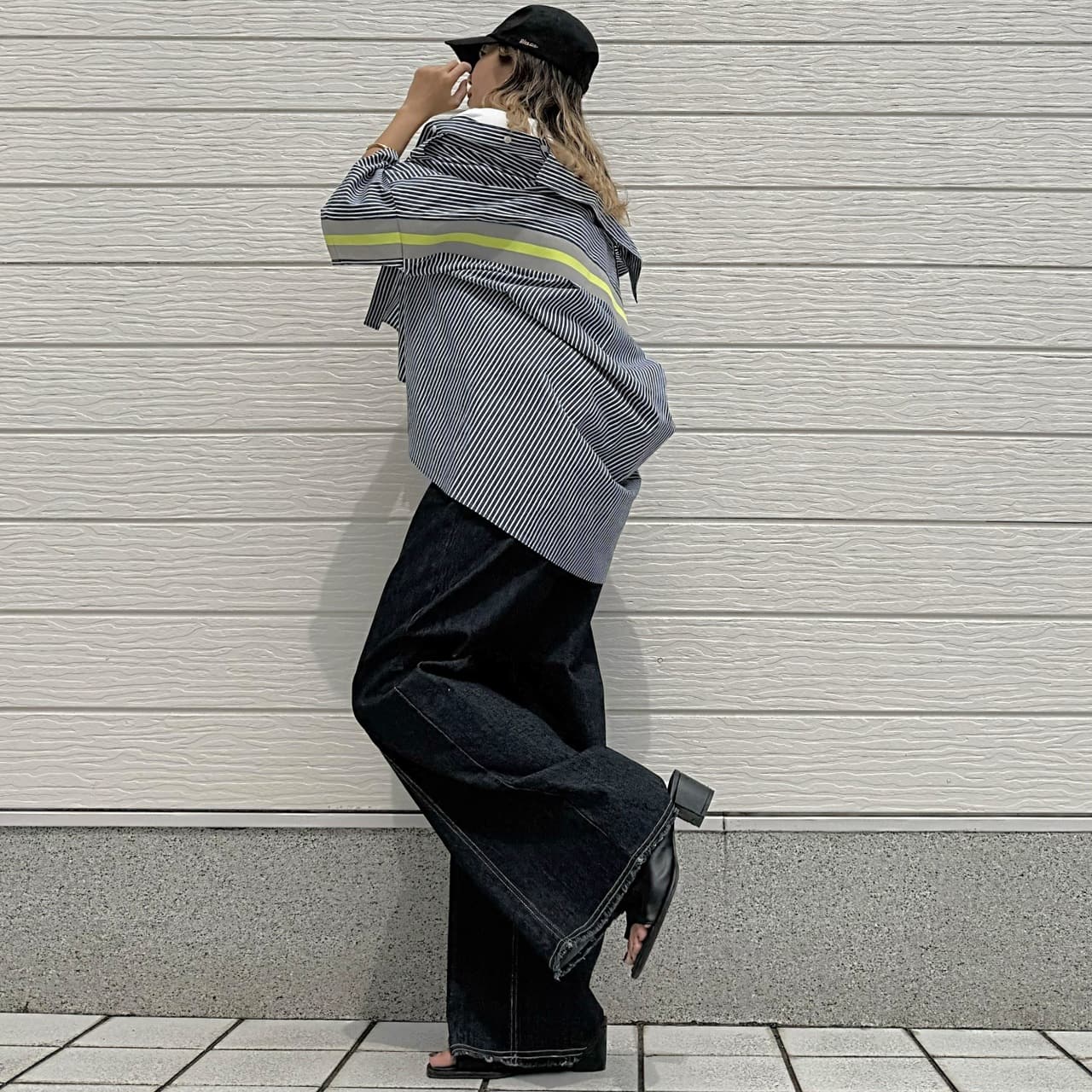 ヨークリブストライプ半袖シャツ ストライプ Free