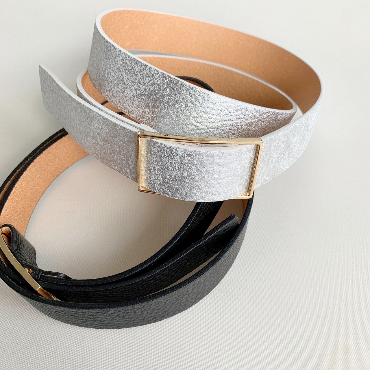 メタリックレザーベルト ブラック Free