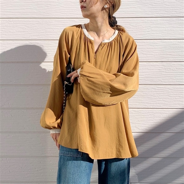 フロントZIPギャザーブラウス テラコッタ Free