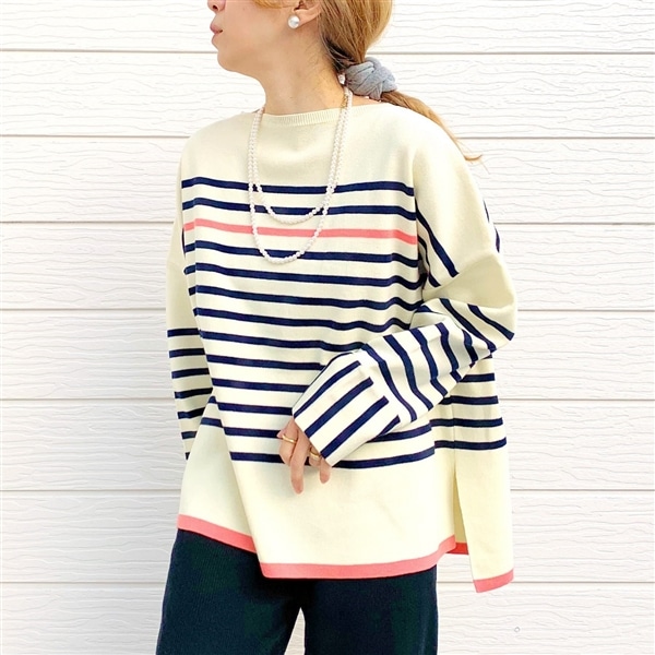 パネルボーダーニット ピンク Free