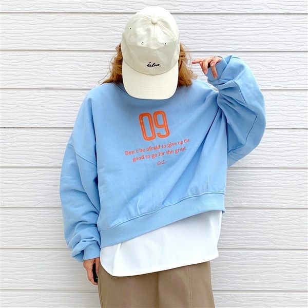 裏毛09プリントトレーナー ブルー Free