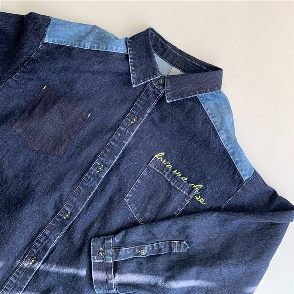 刺繍デニムシャツ インディゴ Free