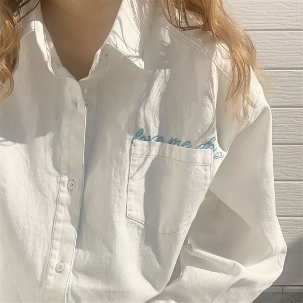 刺繍デニムシャツ ホワイト Free