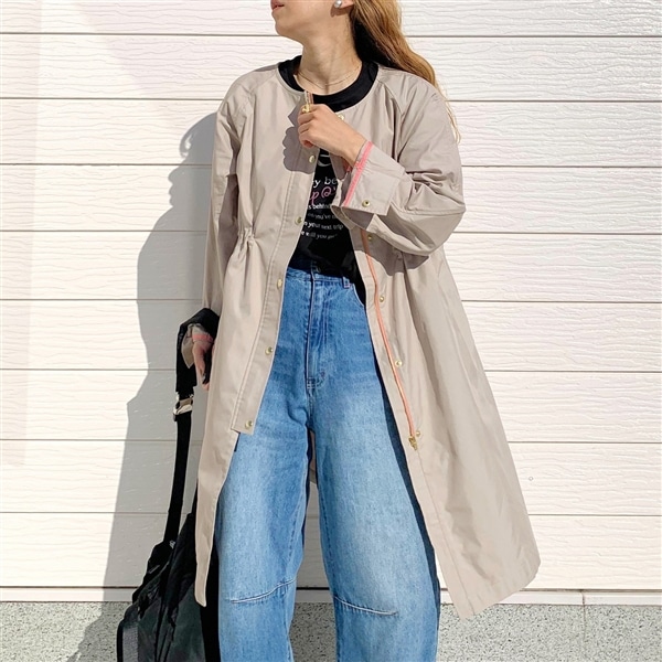 ノーカラードット釦コート ベージュ Free